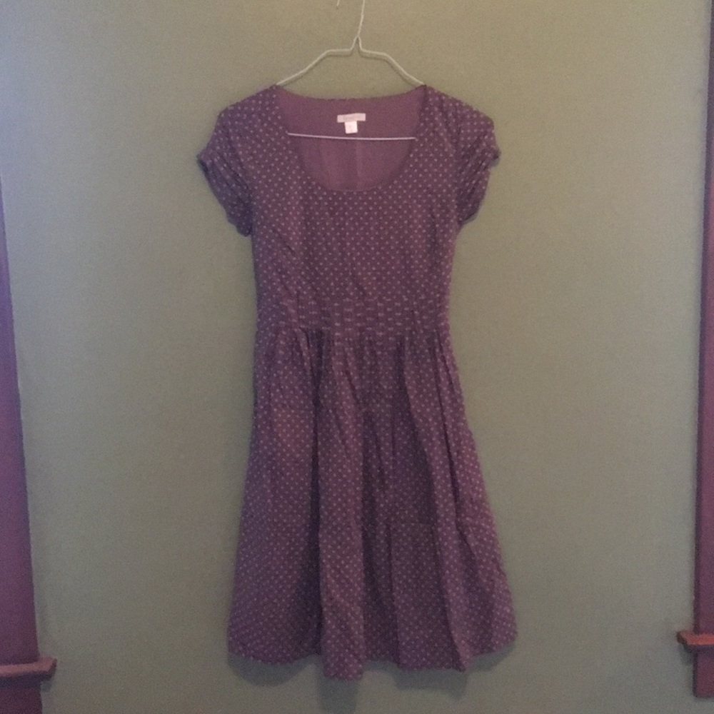 Garnet Hill Purple Polka Dot Midi Dress
